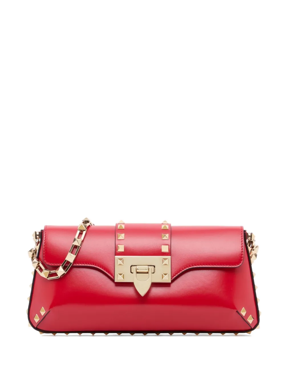 Valentino Garavani Borsa a spalla Rockstud in pelle di vitello con catena - Rosso