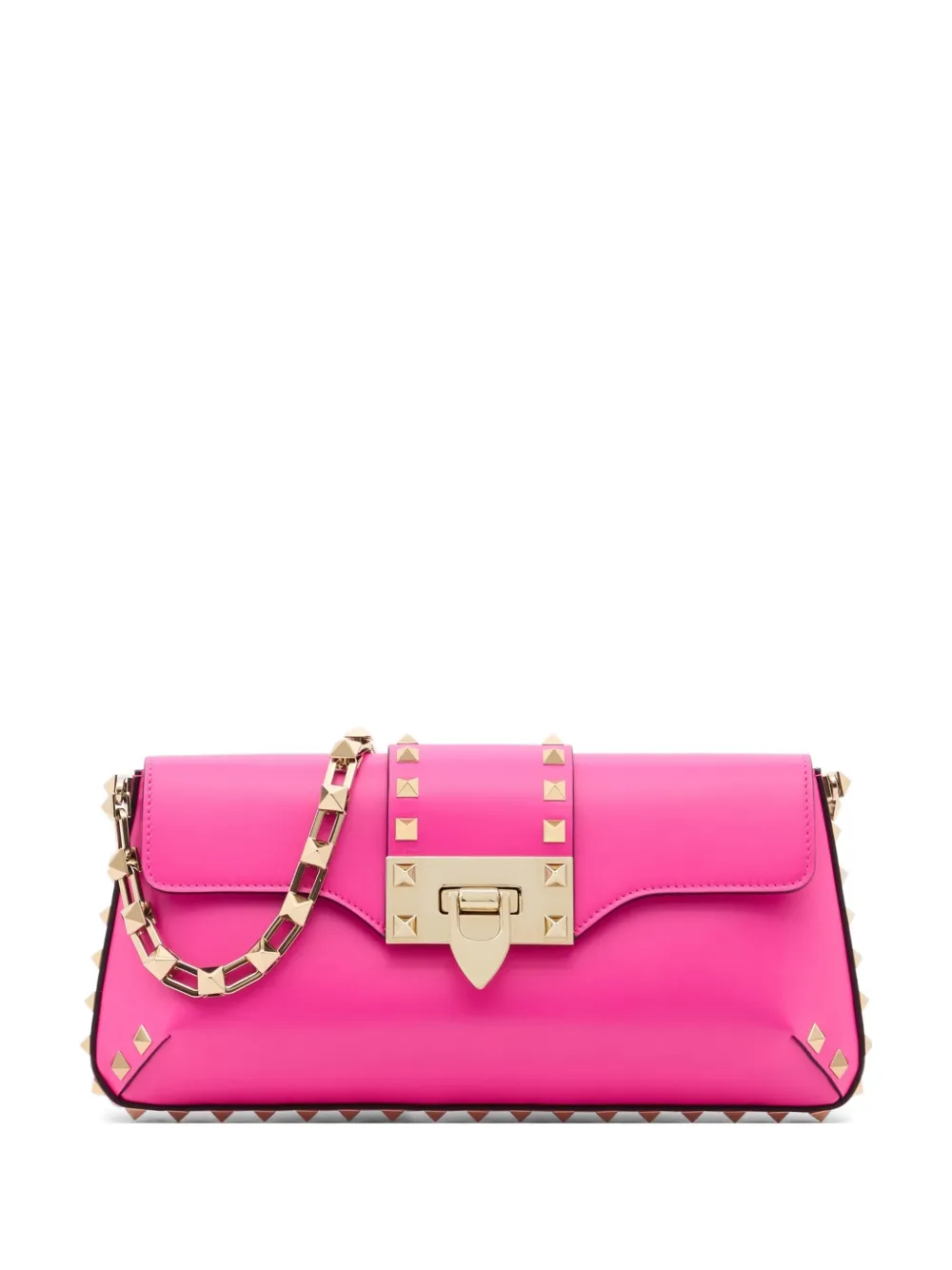 Valentino Garavani Borsa a spalla Rockstud in pelle di vitello con catena - Rosa