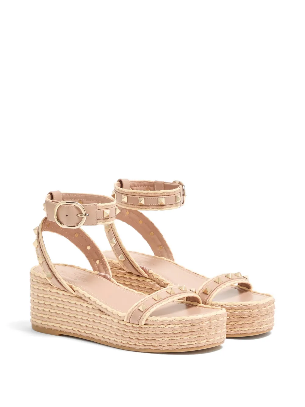 Valentino Garavani Rockstud flatform sandals in calfskin 45mm Beige
