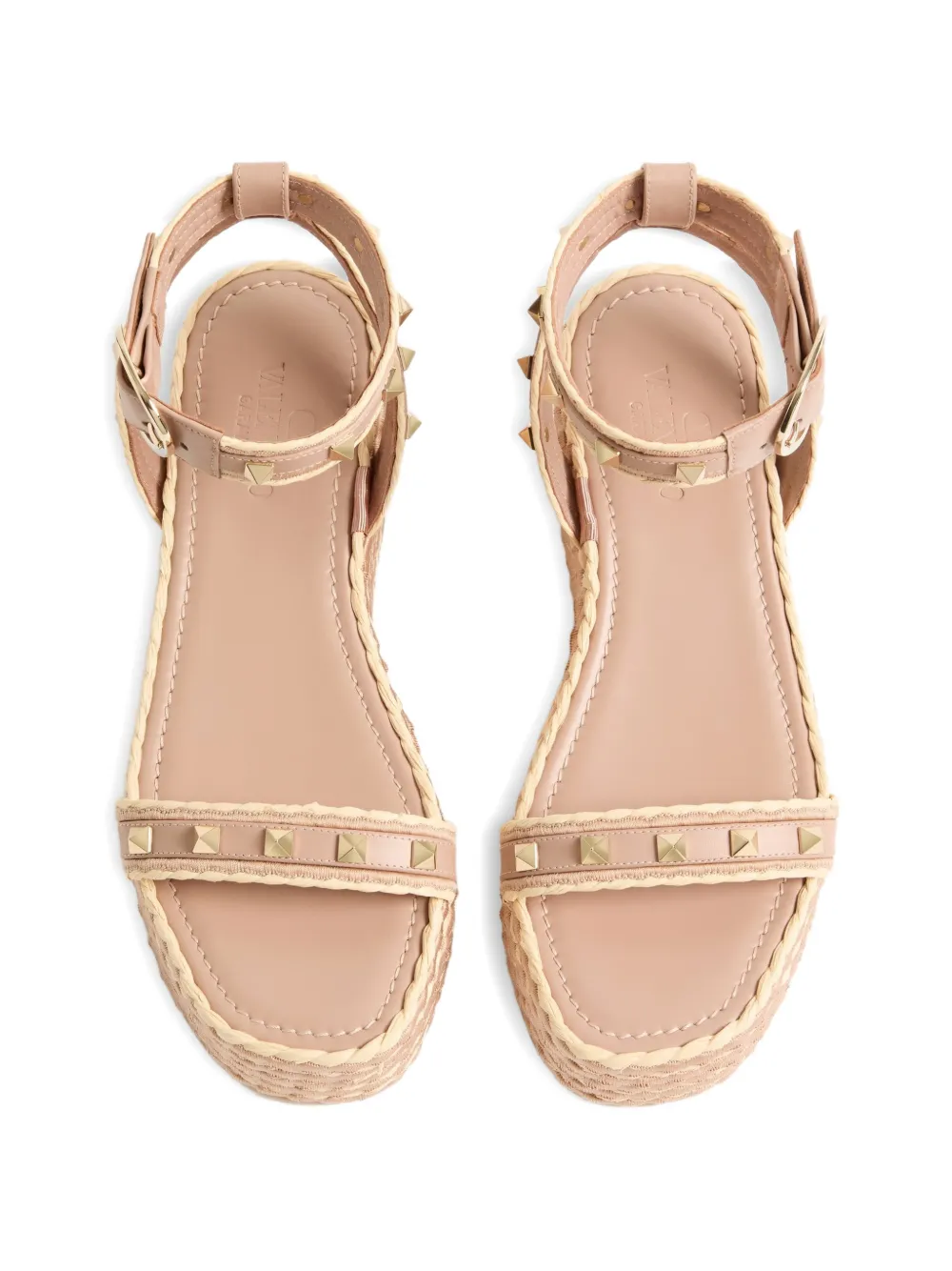 Valentino Garavani Rockstud flatform sandals in calfskin 45mm Beige
