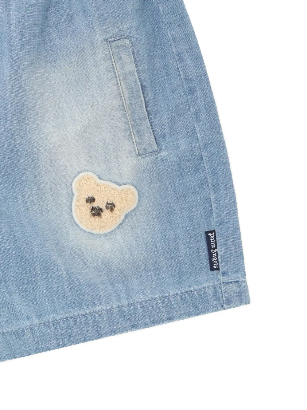 Palm Angels Kids Chambray shorts met beerpatch Blauw