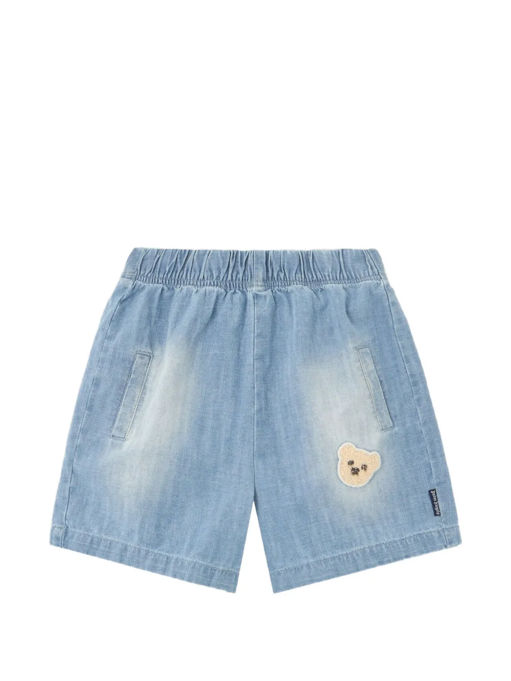 Palm Angels Kids bear-patch chambray shorts - Blau