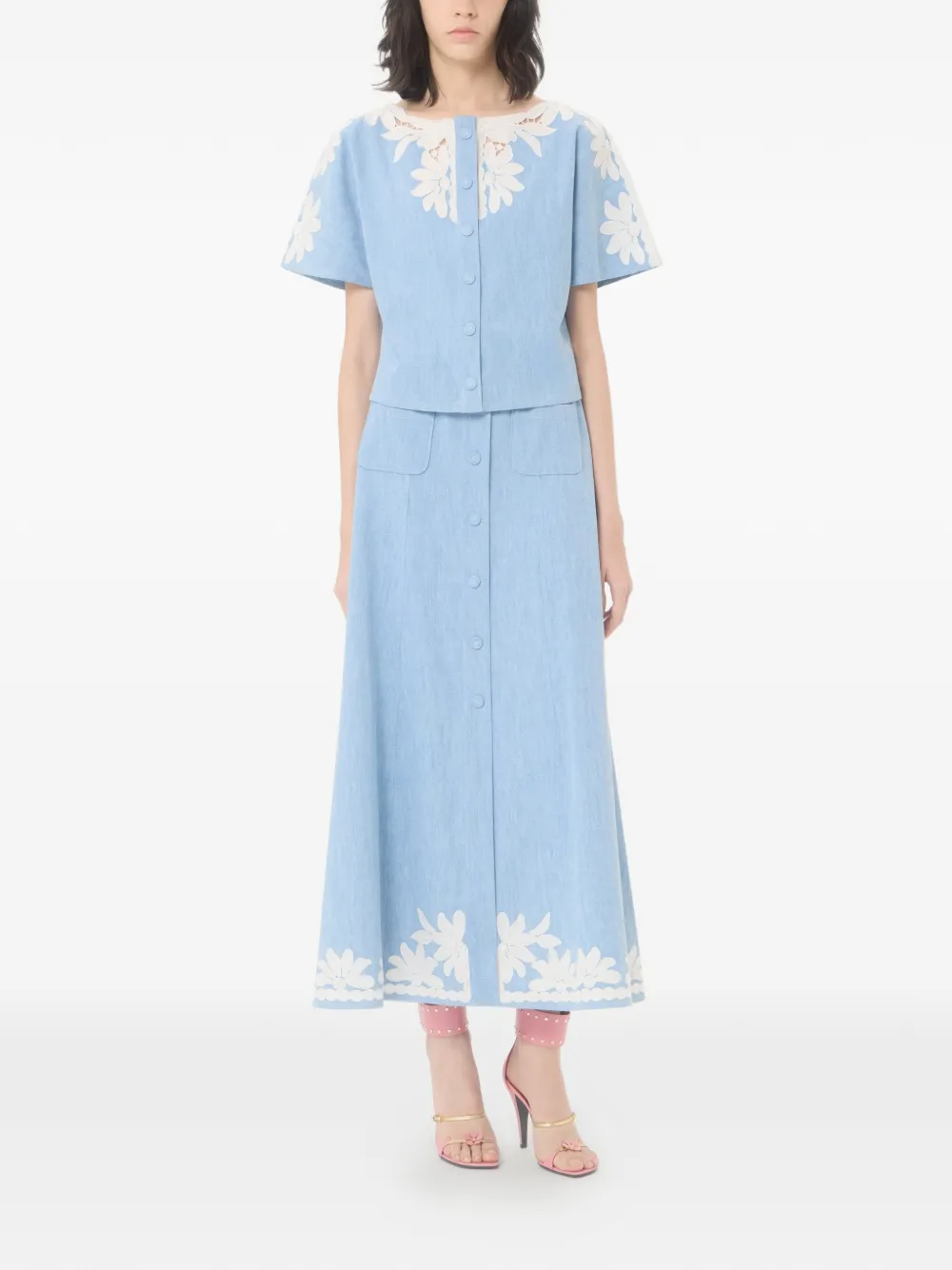 Valentino Garavani Lichtblauw geborduurde denim blouse