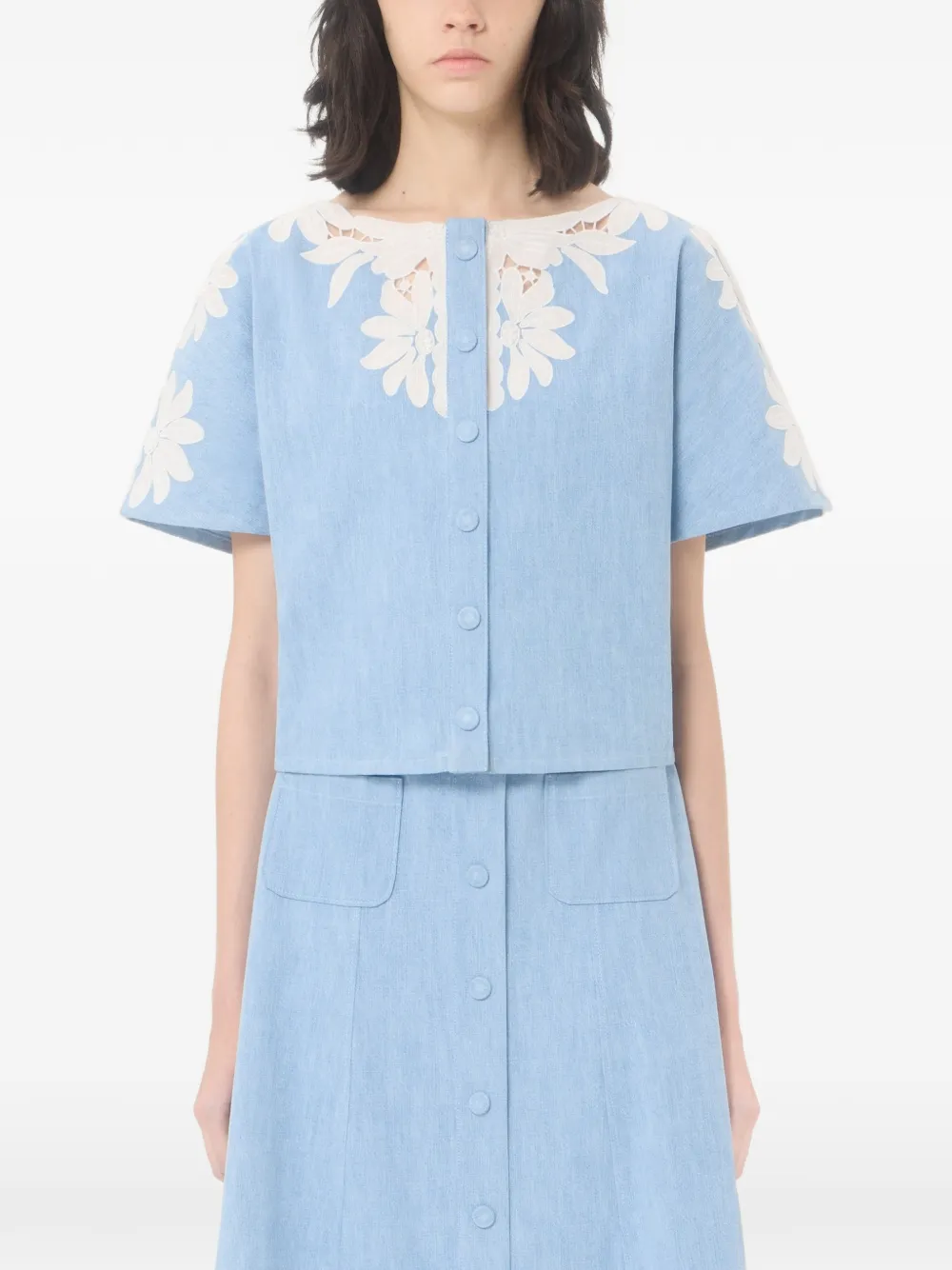 Valentino Garavani Lichtblauw geborduurde denim blouse