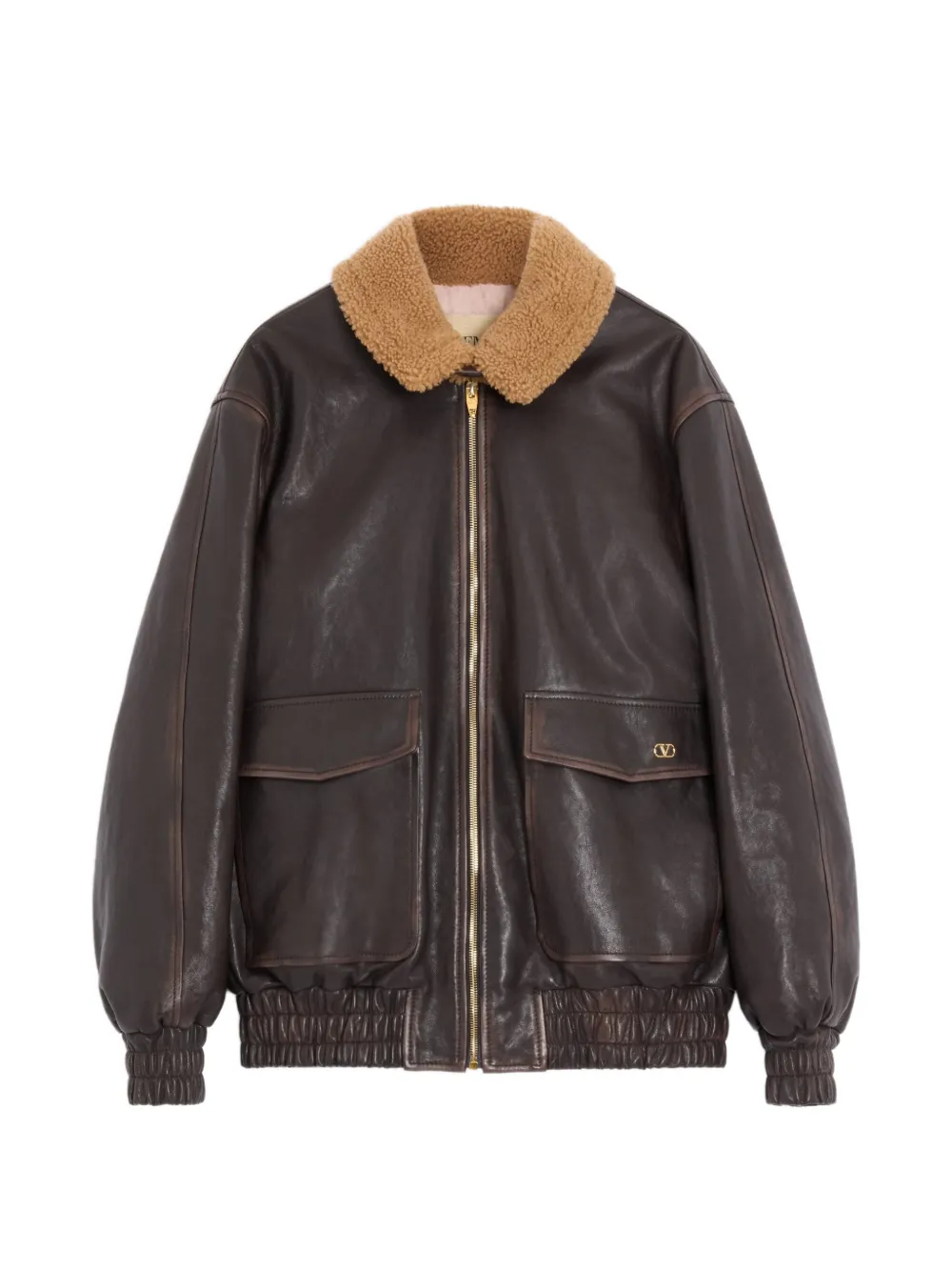 Valentino Garavani Caban-Jacke aus Leder mit gealtertem Effekt - Braun