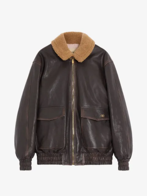 Valentino Garavani shearling-collar leather bomber jacket
