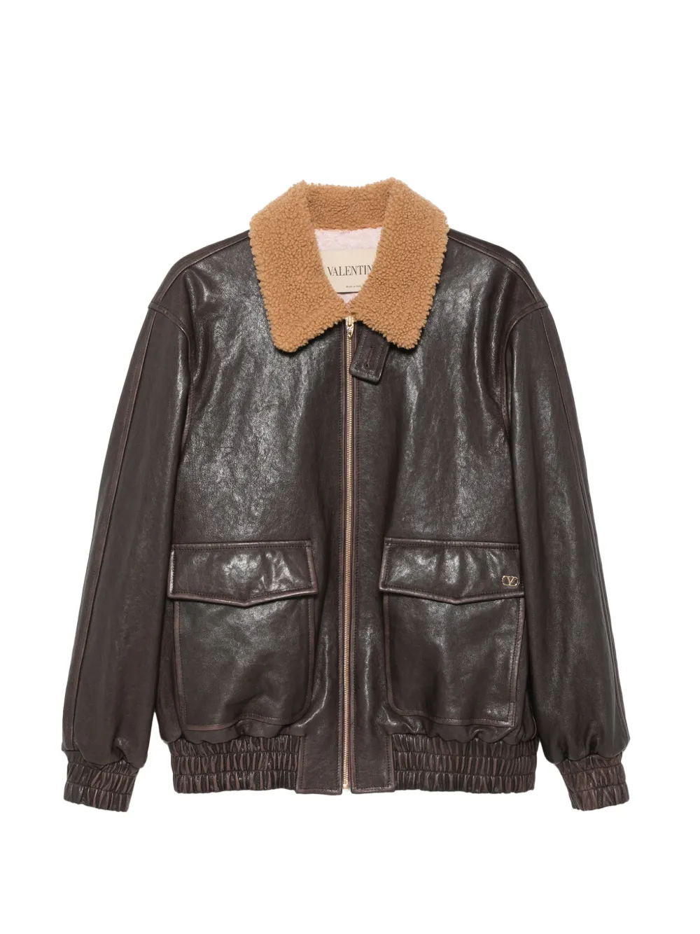 Valentino Garavani shearling-collar leather bomber jacket