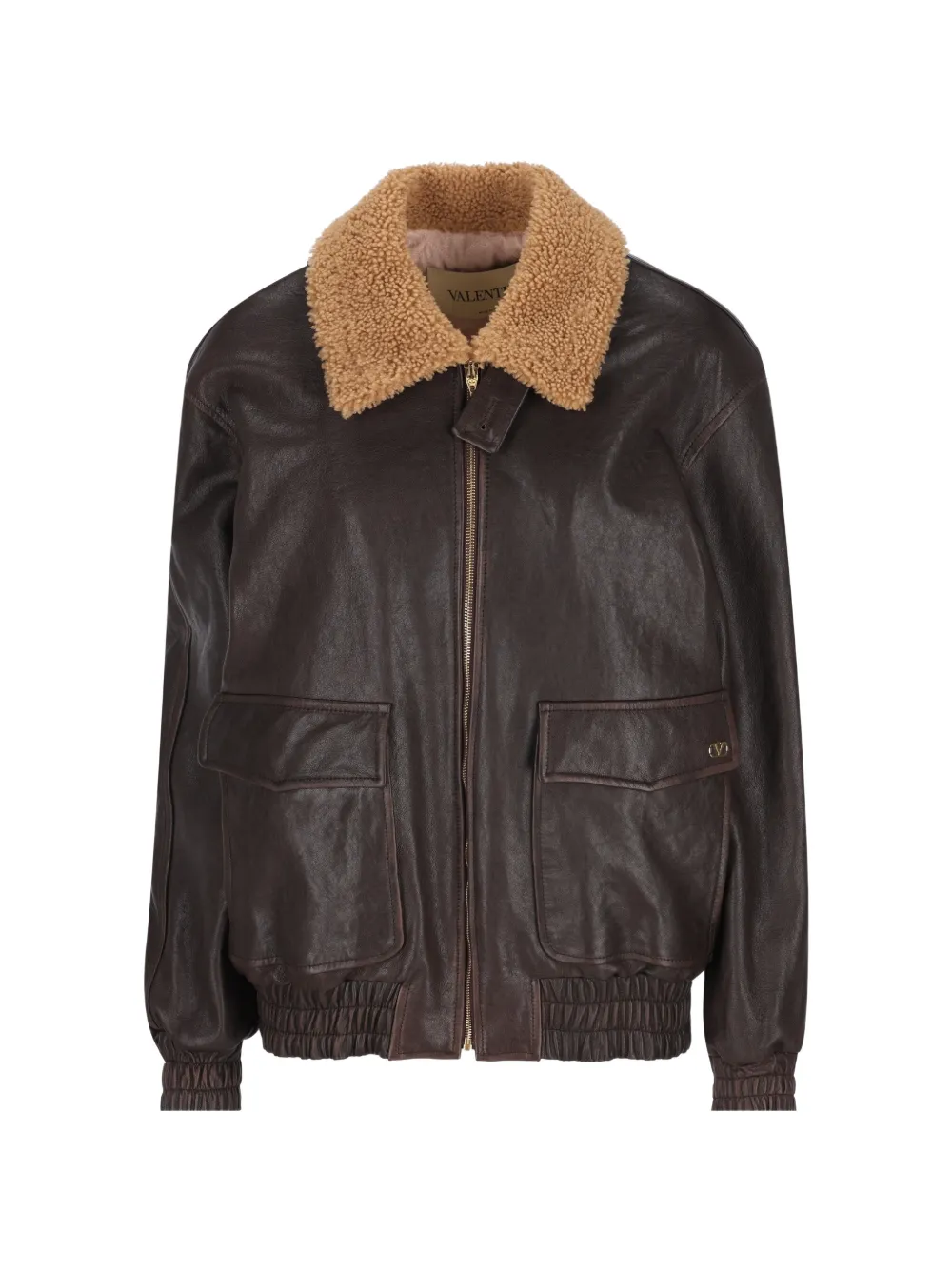Valentino Garavani VLogo leren jack met verouderd effect Bruin