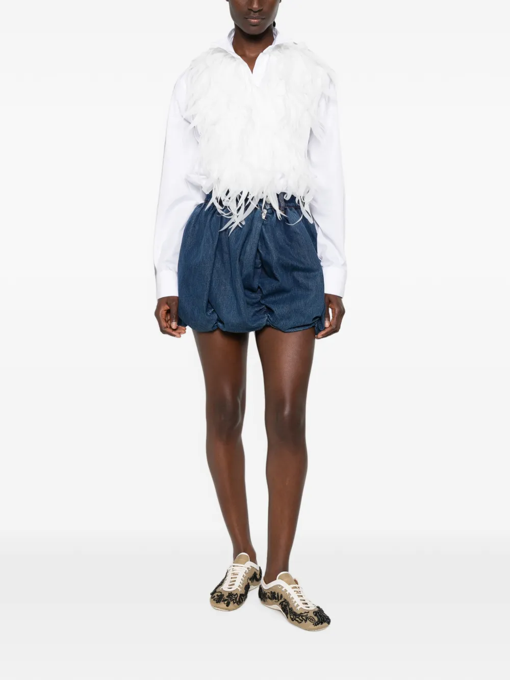 Viktor & Rolf Rok verfraaid met veren Beige