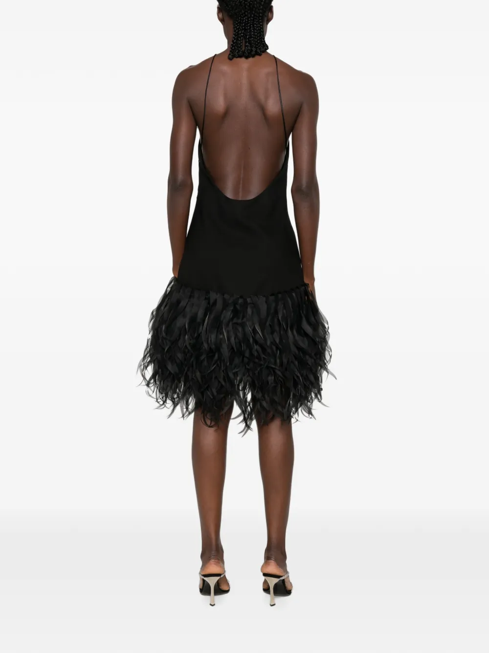 Viktor & Rolf Mini-jurk met veren en halternek Zwart