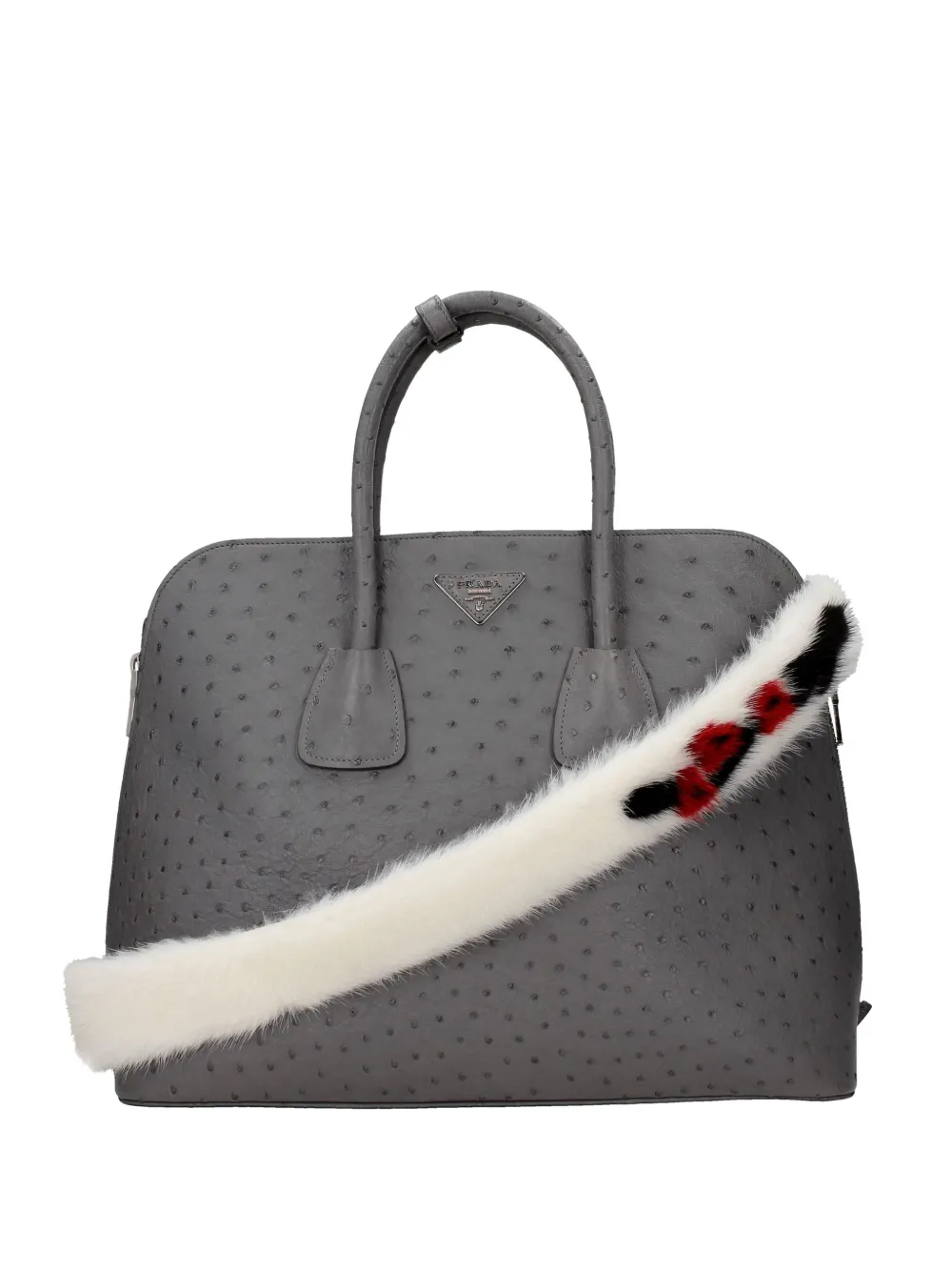 Prada floral-appliqué shearling bag strap - Bianco