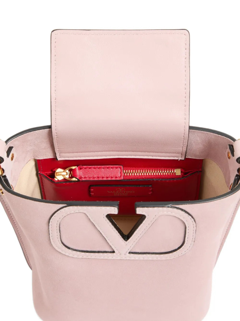 Valentino Garavani Kleine Fill Me suède bucket-tas Roze