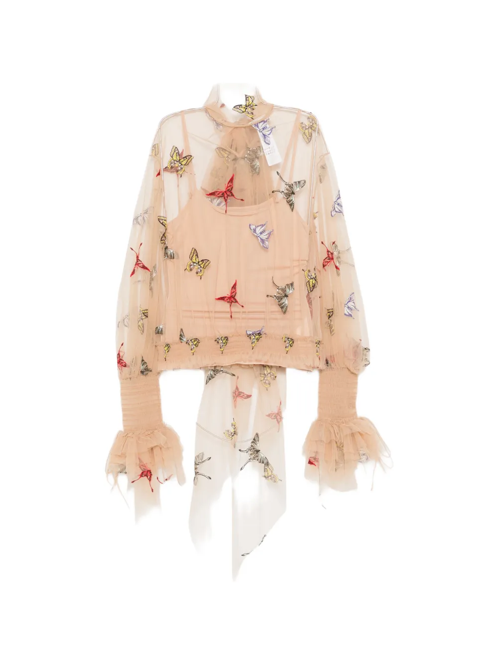Blumarine butterfly-embroidered mesh blouse - Toni neutri