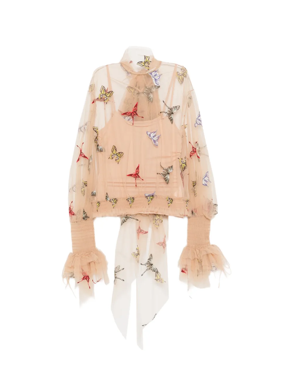 Blumarine butterfly-embroidered mesh blouse - Toni neutri