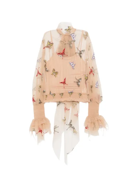 Blumarine butterfly-embroidered mesh blouse