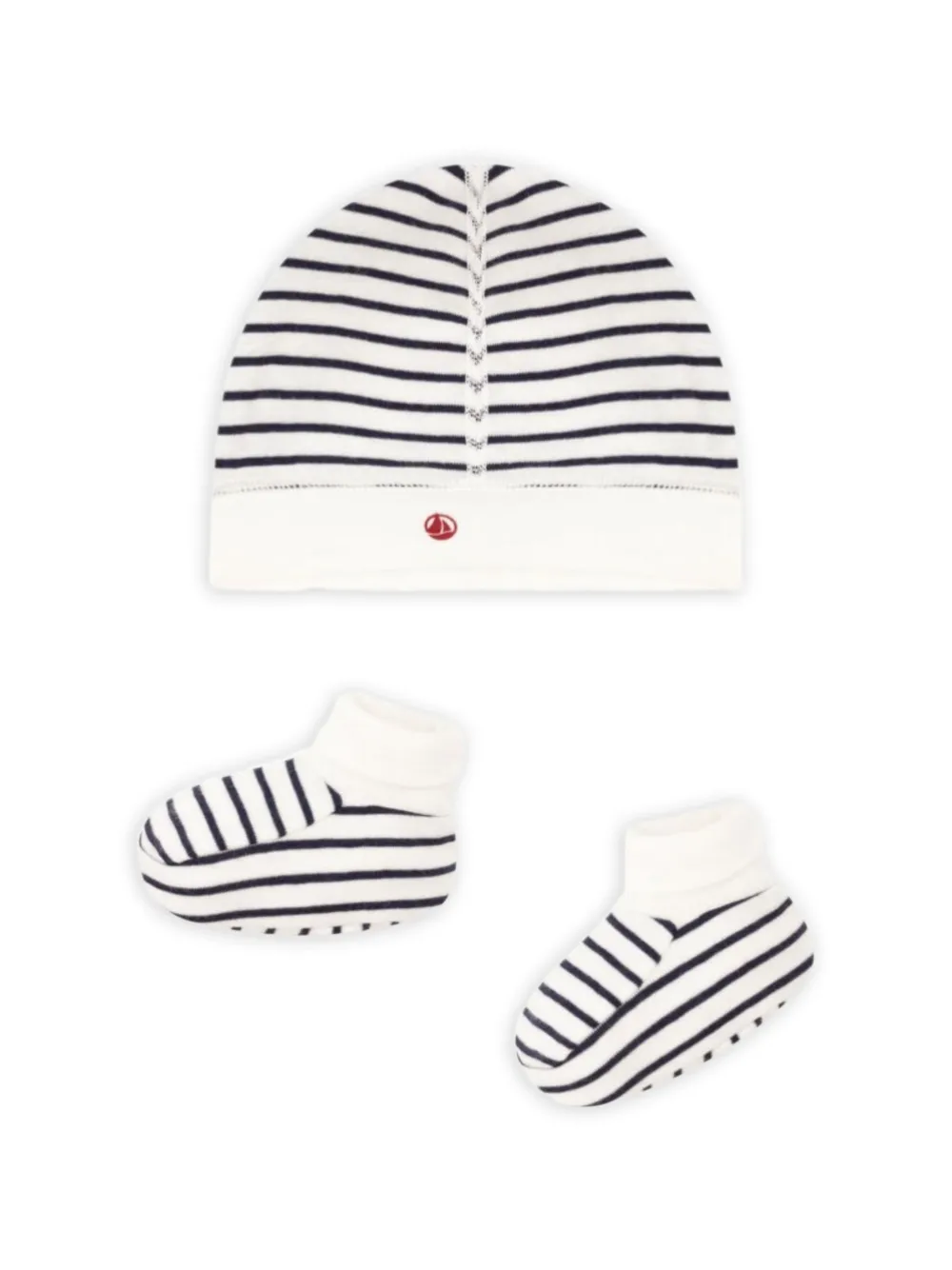 Petit Bateau striped beanie hat set - Bianco