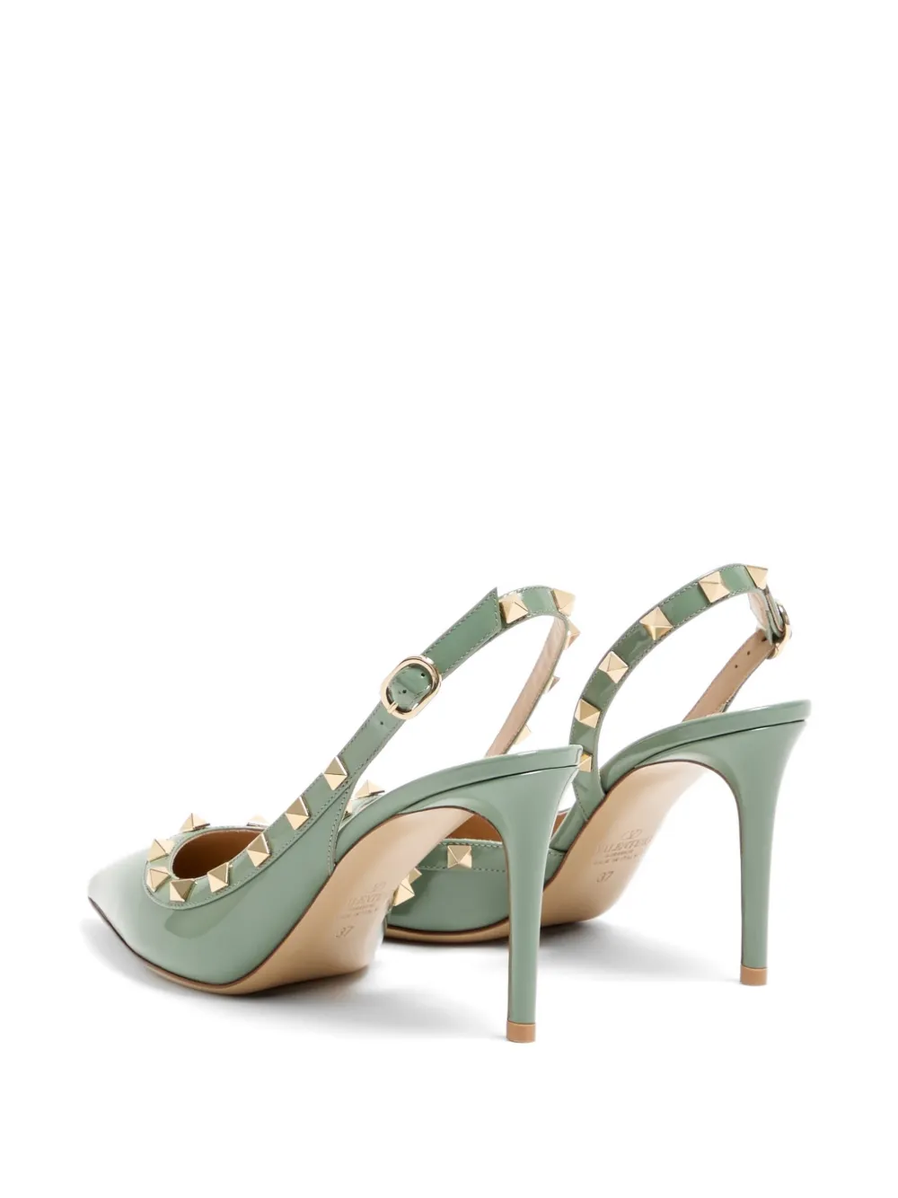 Valentino Garavani 85 mm Rockstud lakleren slingback pumps Groen