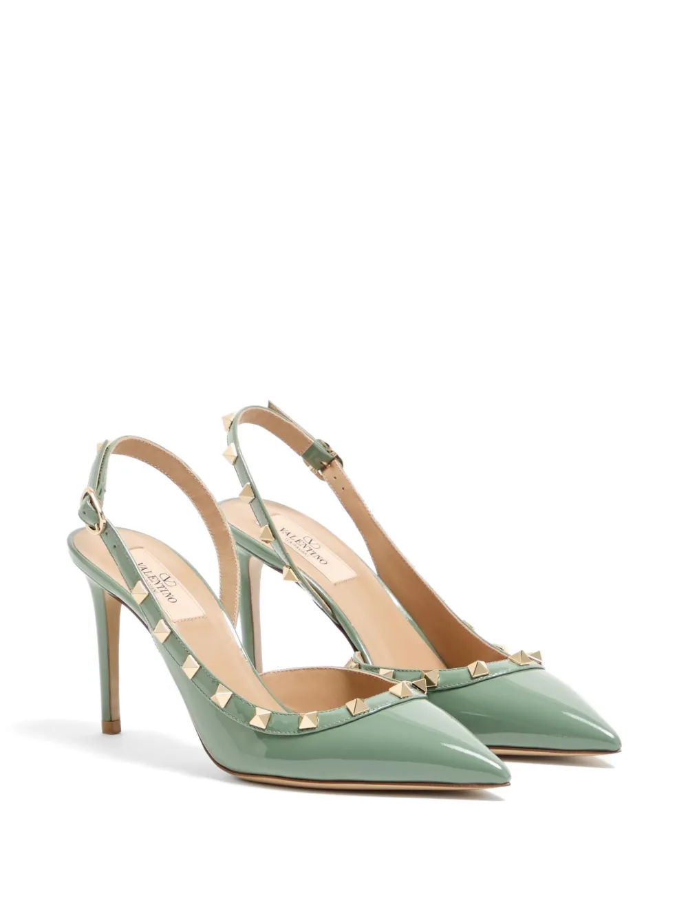 Valentino Garavani 85 mm Rockstud lakleren slingback pumps Groen