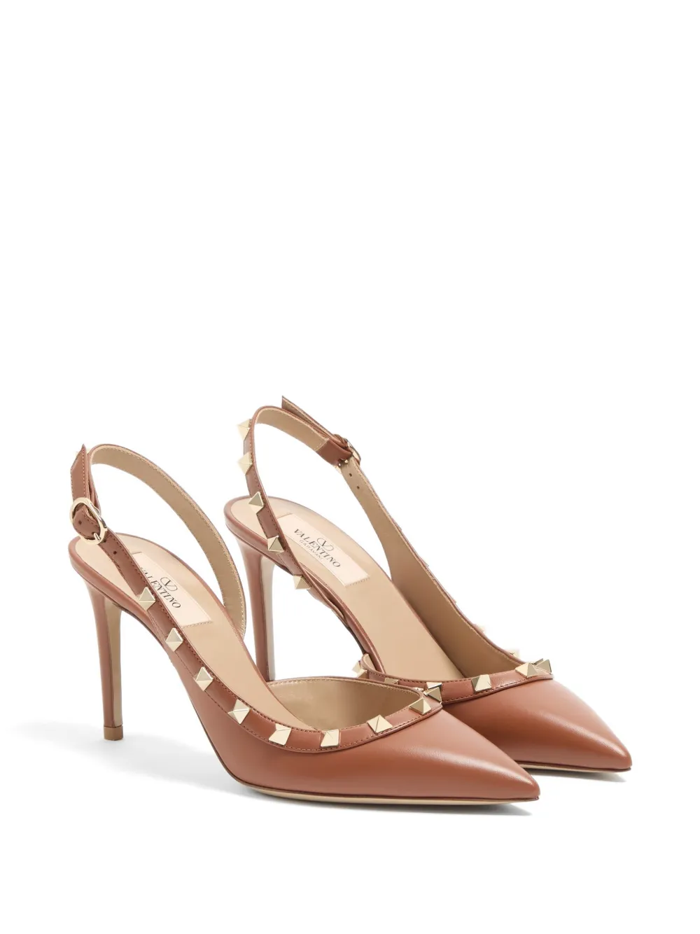 Valentino Garavani Rockstud kalfsleren slingback pumps 85 mm Bruin