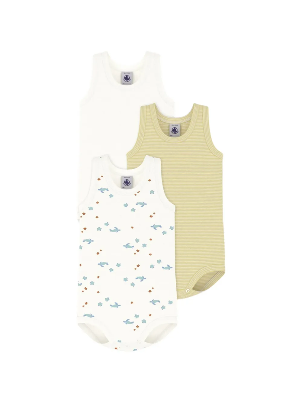 Petit Bateau sleeveless body set (set of three) - Bianco