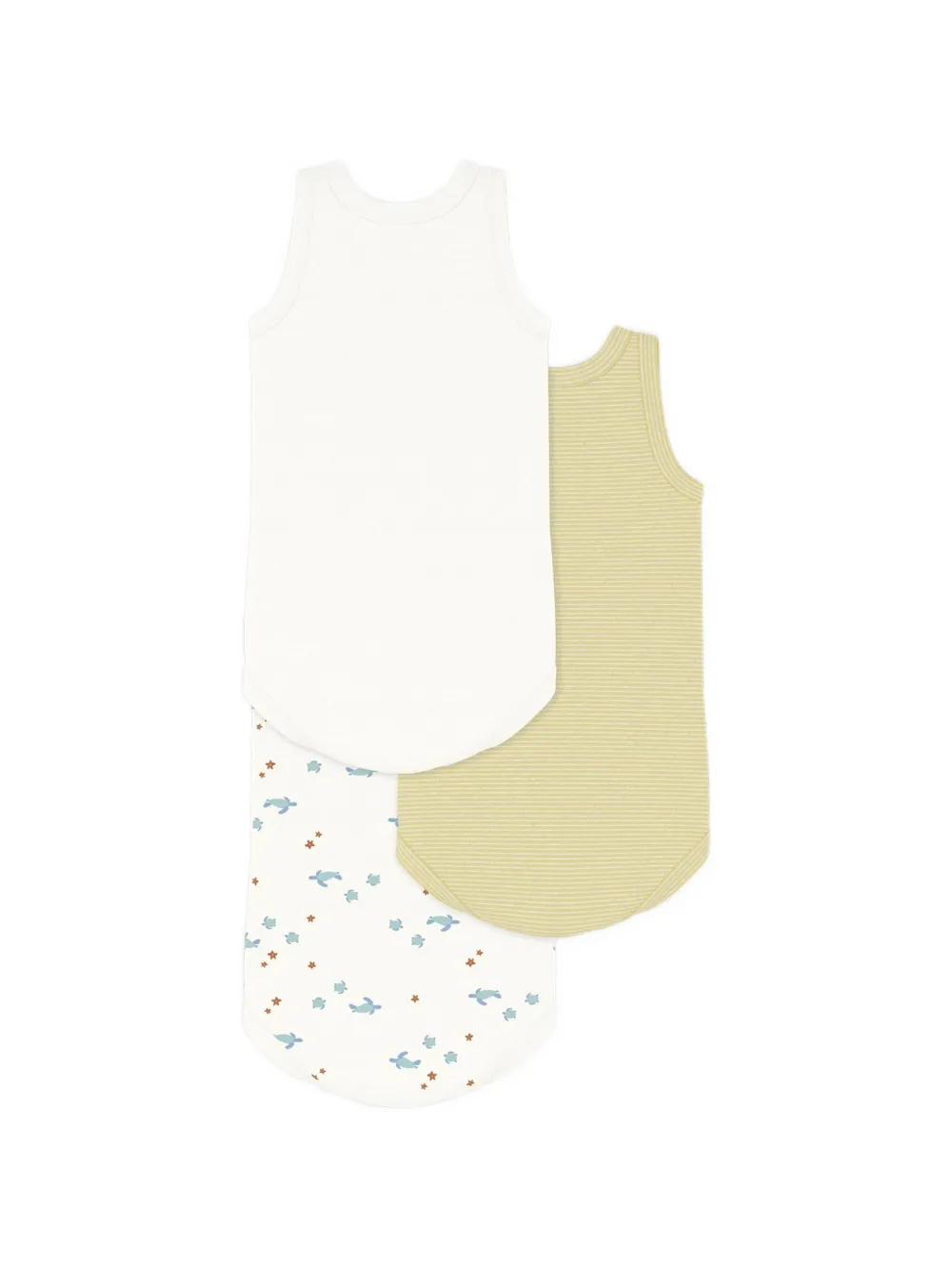 Petit Bateau Drie mouwloze rompers Wit