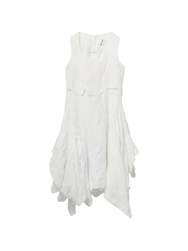 Comme des Garçons Floral-embroidered Midi Dress in White