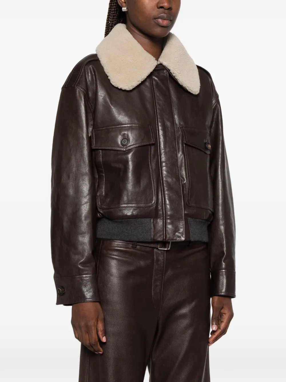 Brunello Cucinelli Leren jack Bruin