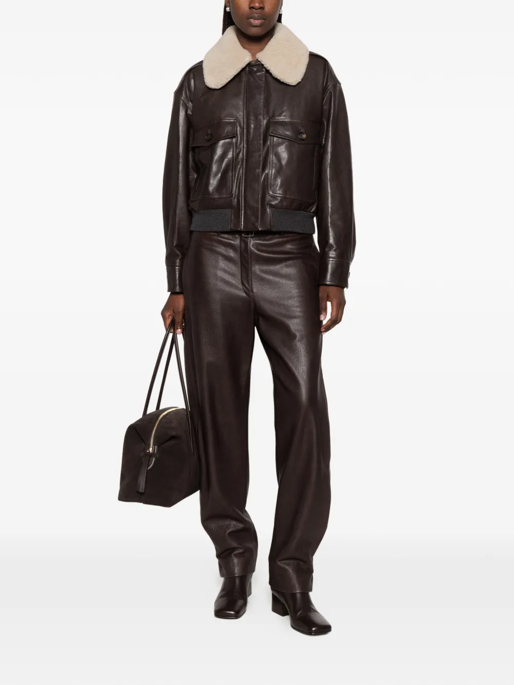 Brunello Cucinelli Leren jack Bruin