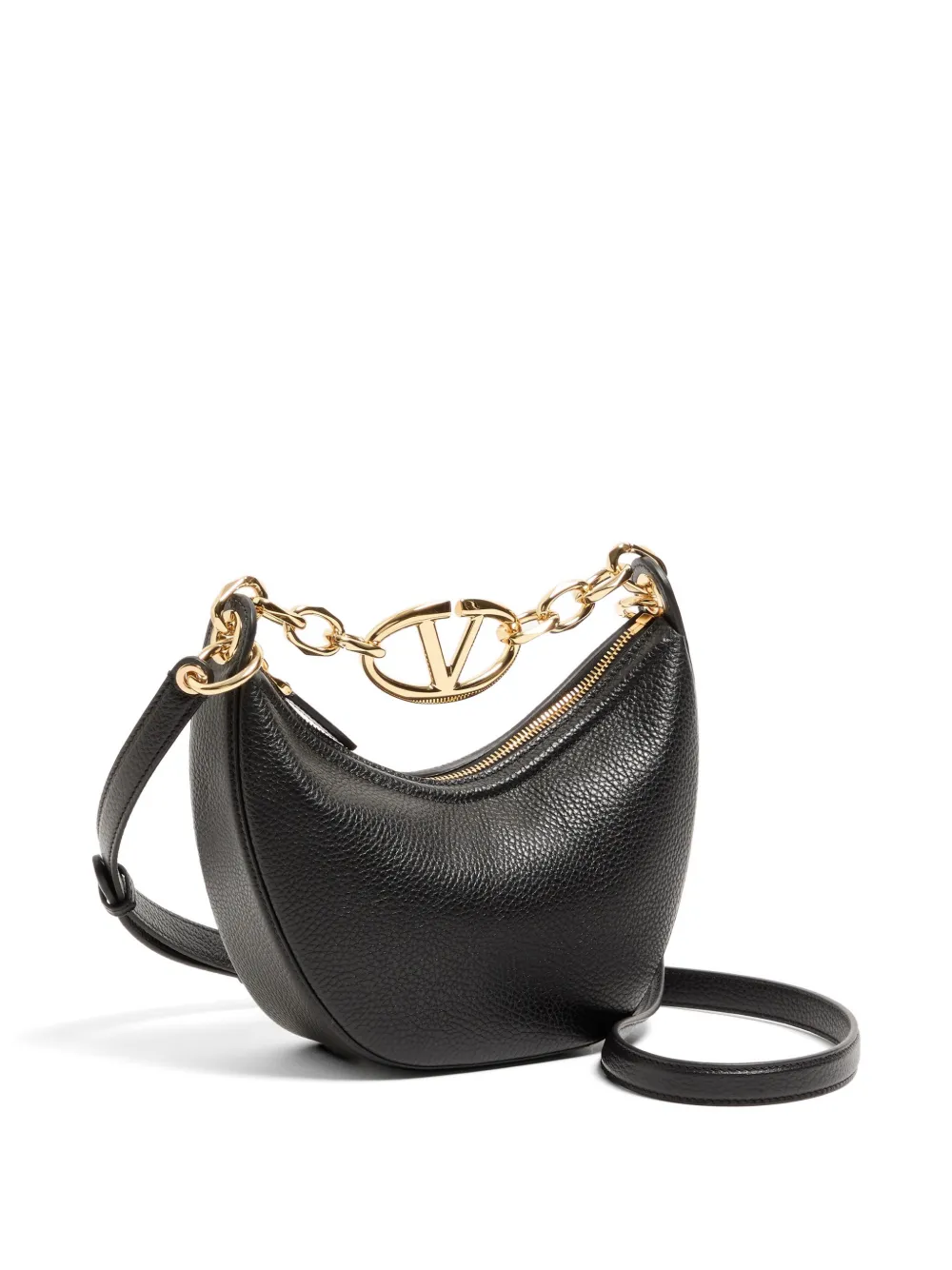 Valentino Garavani mini VLogo Moon bag in grainy calfskin with chain Zwart