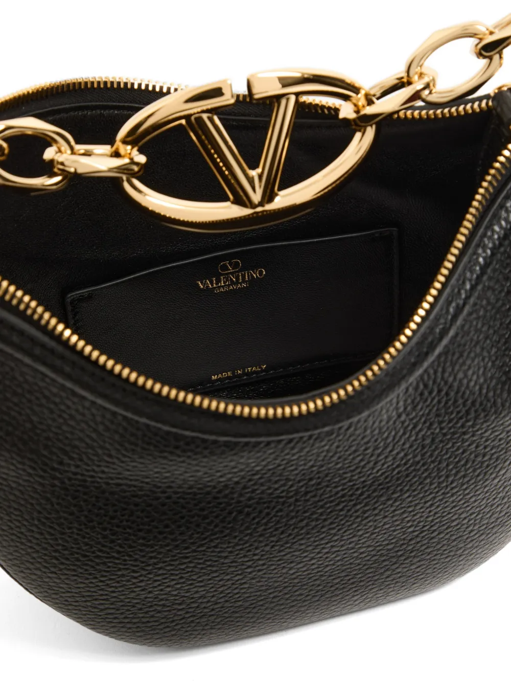 Valentino Garavani mini VLogo Moon bag in grainy calfskin with chain Zwart