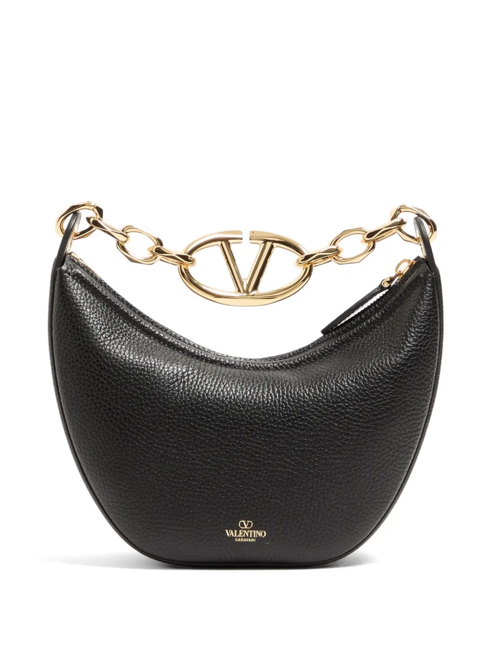 Valentino Garavani mini VLogo Moon bag in grainy calfskin with chain Zwart