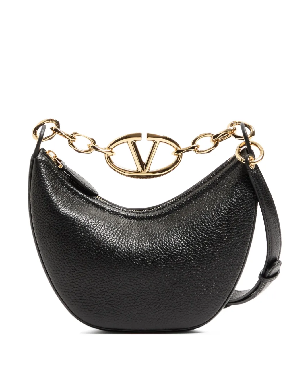 Valentino Garavani mini VLogo Moon bag in grainy calfskin with chain - Nero