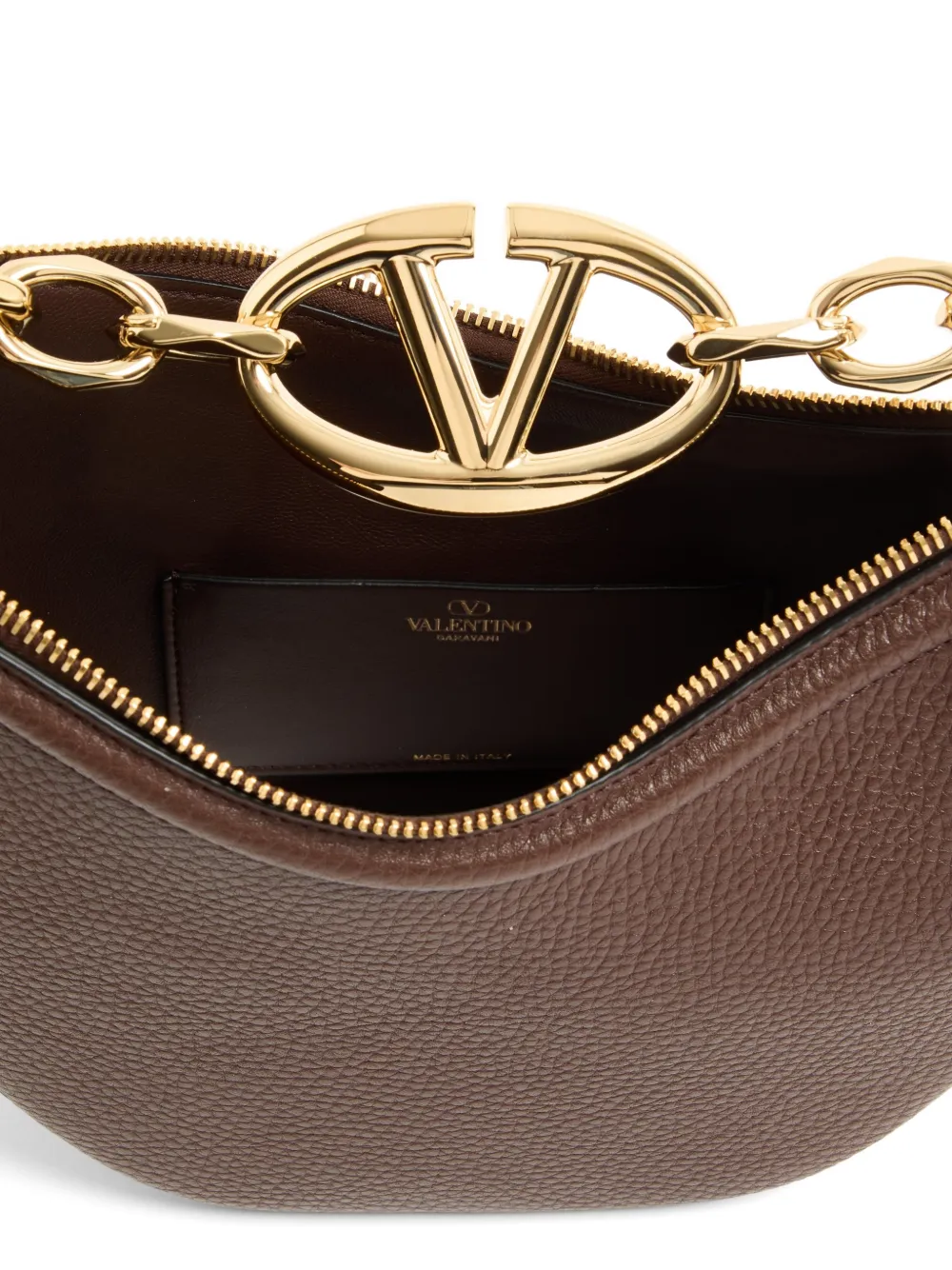 Valentino Garavani VLogo Moon tas van korrelig kalfsleer met ketting Bruin