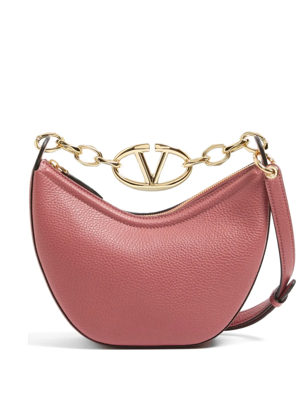 Valentino Garavani mini VLogo Moon bag in grainy calfskin with chain - Rosa
