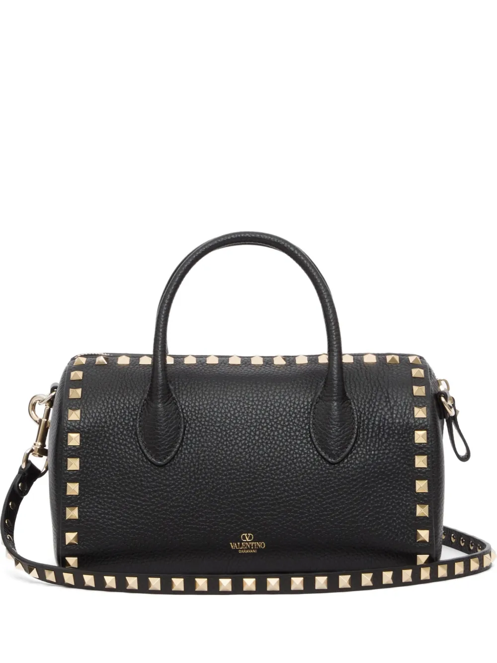 Valentino Garavani Rockstud grainy calfskin handbag - Nero