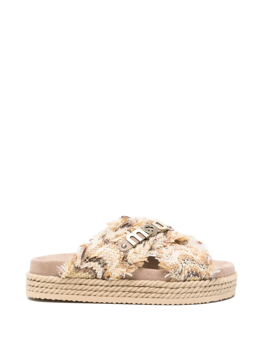 Mou fringed crossover-strap sandals Beige