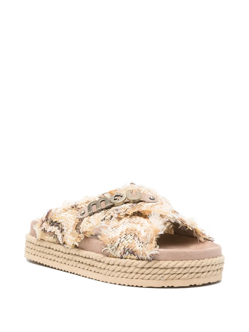 Mou fringed crossover-strap sandals Beige
