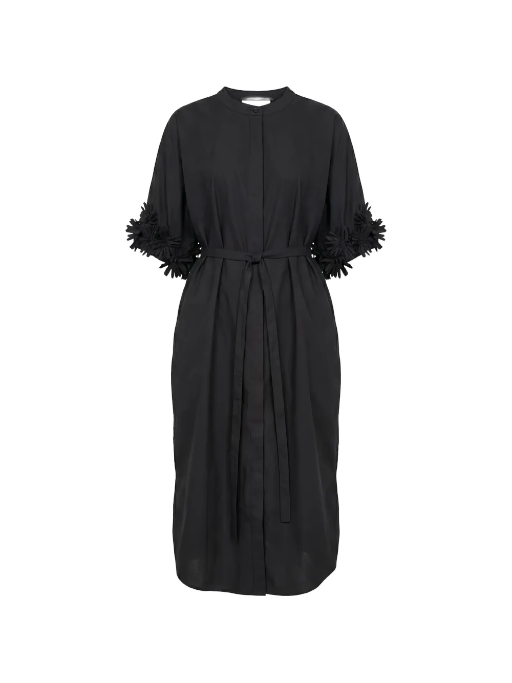 MeimeiJ floral-appliqué belted midi dress - Schwarz