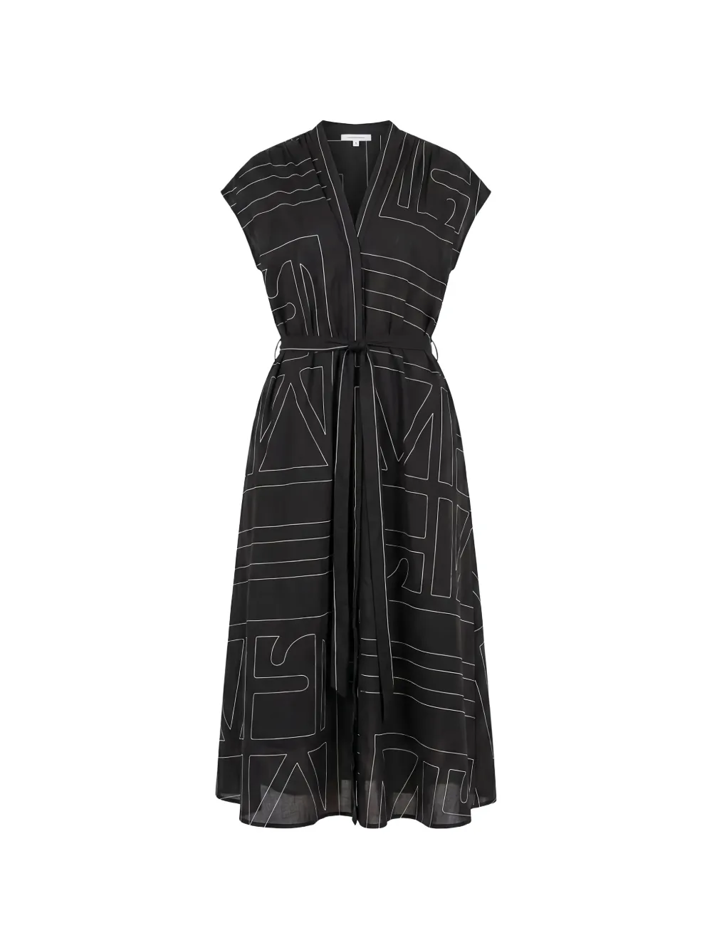 Meimeij Geometric-print Belted Midi Dress In Black