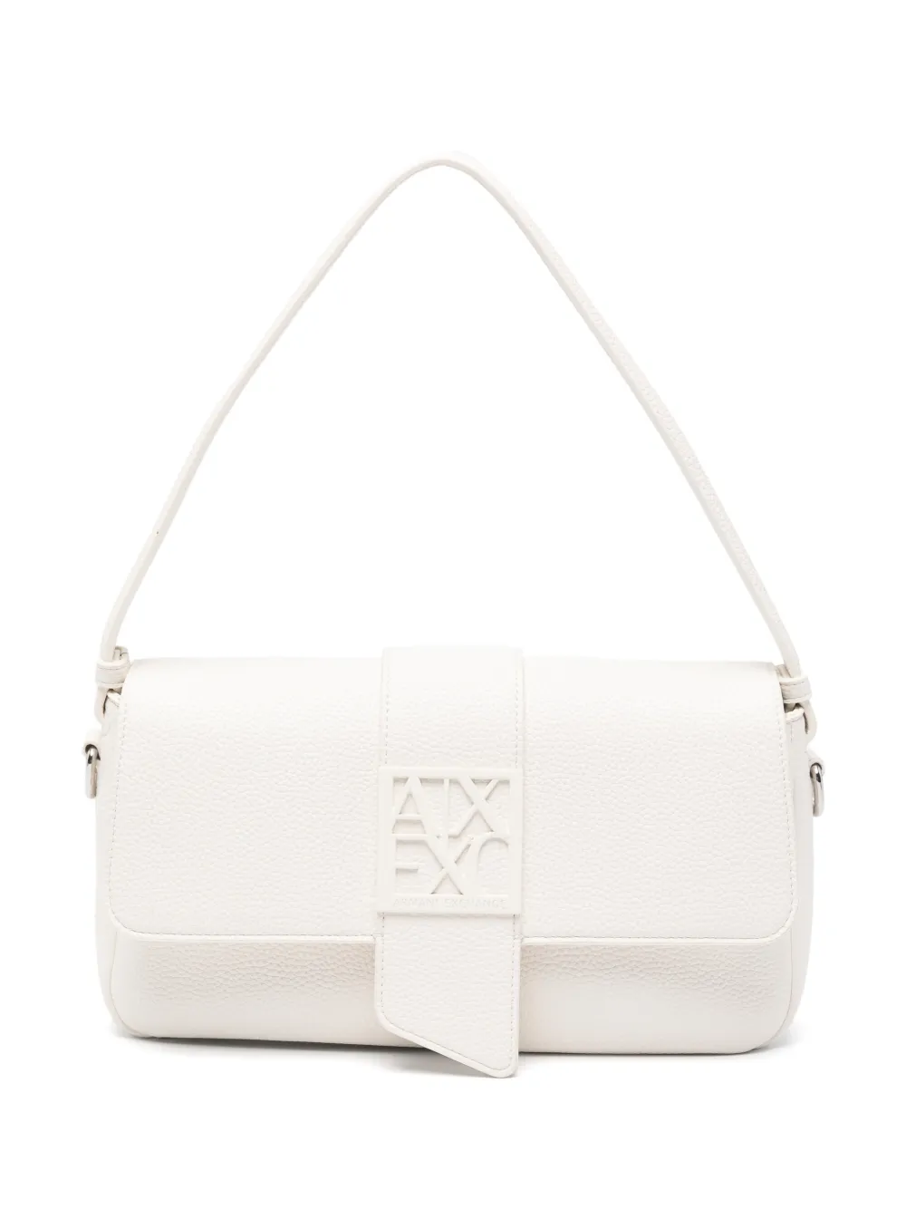Armani Exchange logo-plaque pebbled shoulder bag - Bianco