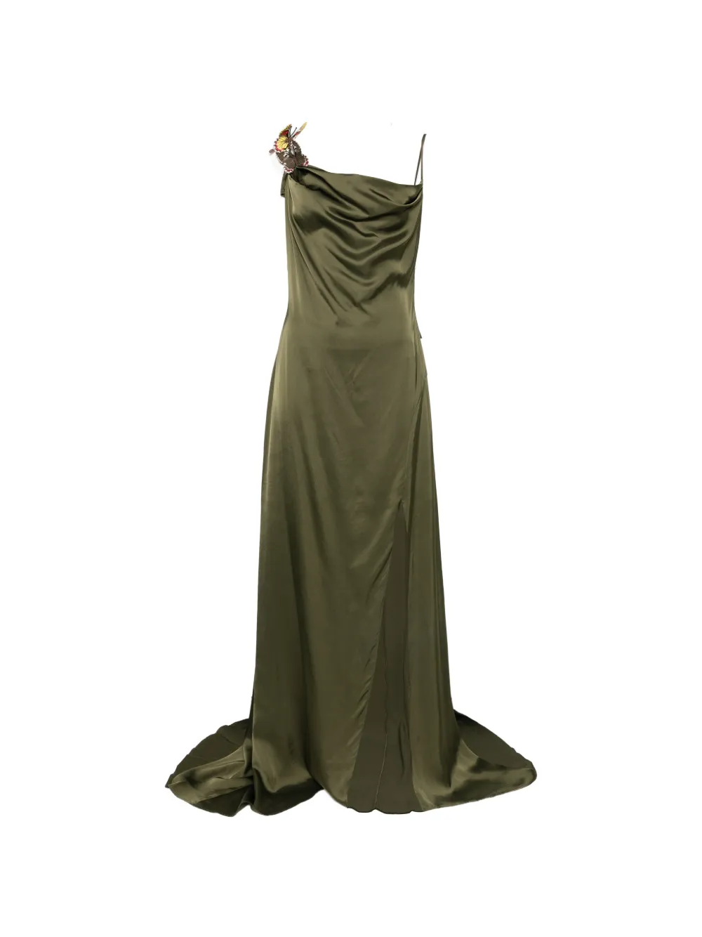 Blumarine butterfly-appliqué cowl-neck dress - Verde