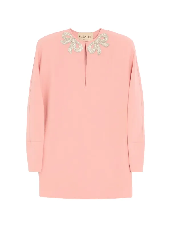 valentino pink short dress VALENTINO GARAVANI Cutout bow-embellished wool and silk-bend mini dress