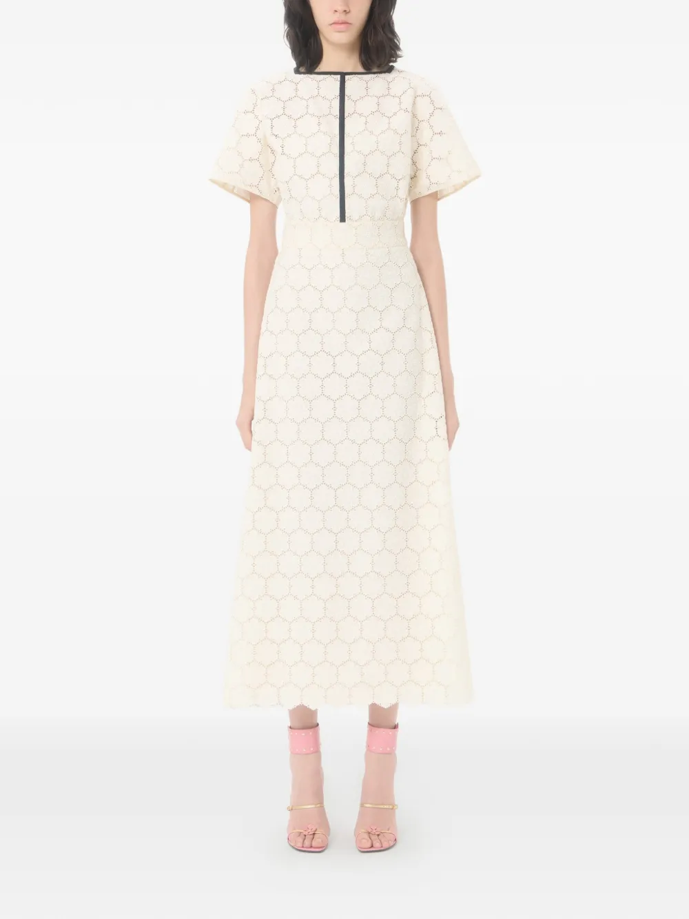 Valentino Garavani Midi-jurk van Fleurs à Jours katoen Beige