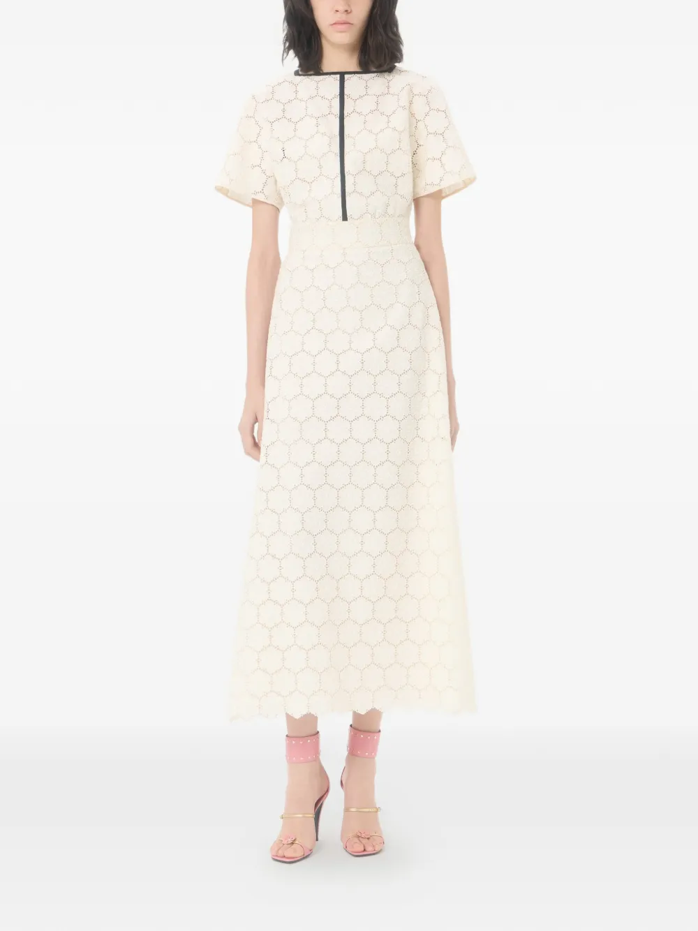 Valentino Garavani Midi-jurk van Fleurs à Jours katoen Beige