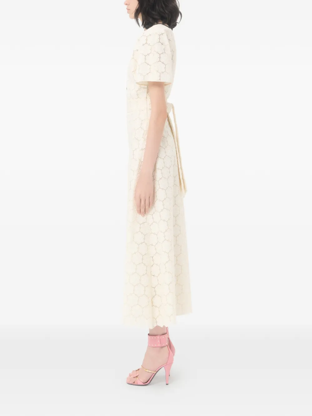Valentino Garavani Midi-jurk van Fleurs à Jours katoen Beige