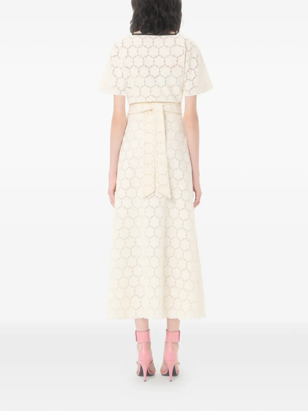 Valentino Garavani Midi-jurk van Fleurs à Jours katoen Beige