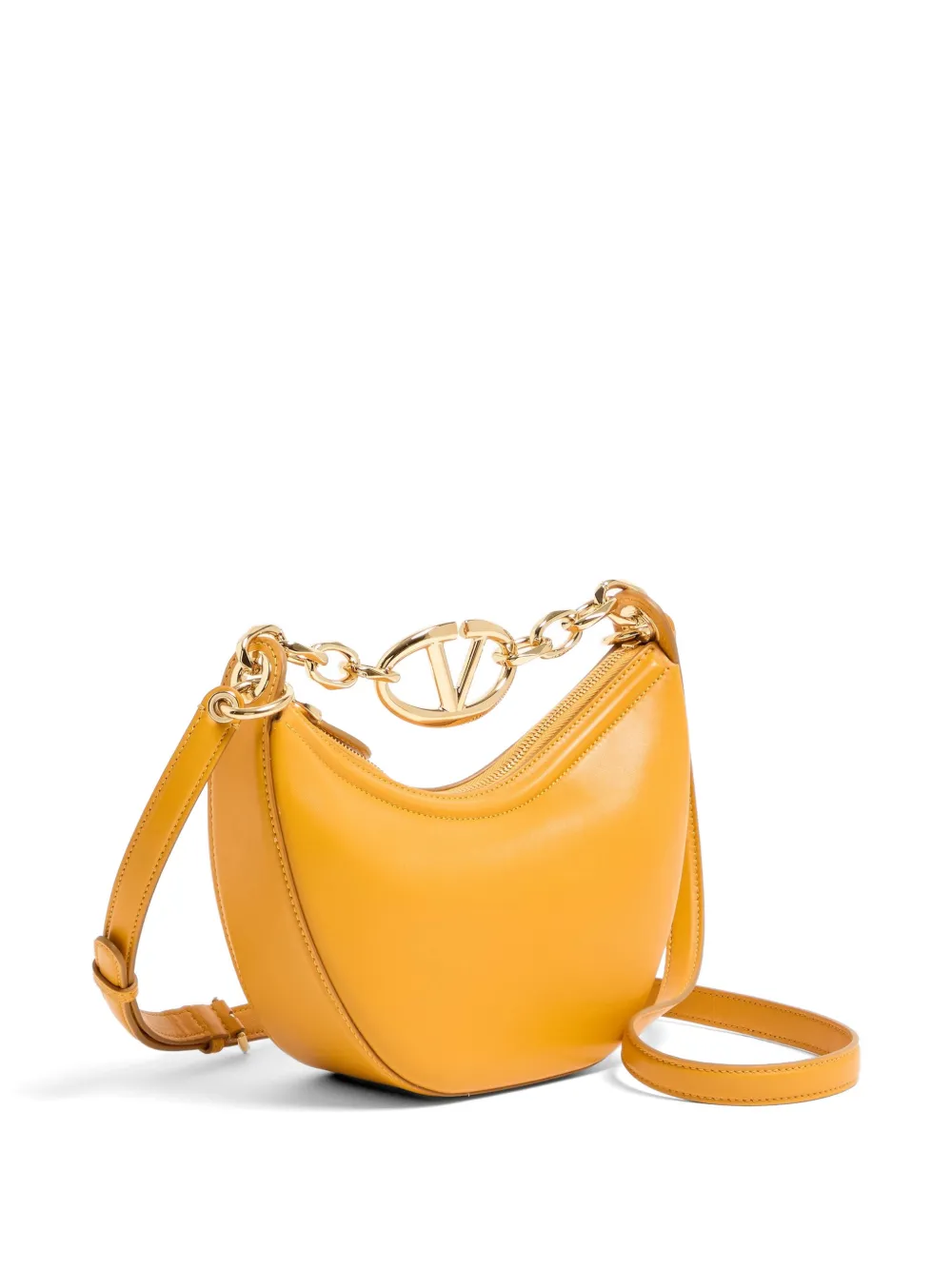 Valentino Garavani mini VLogo Moon bag in nappa with chain Oranje