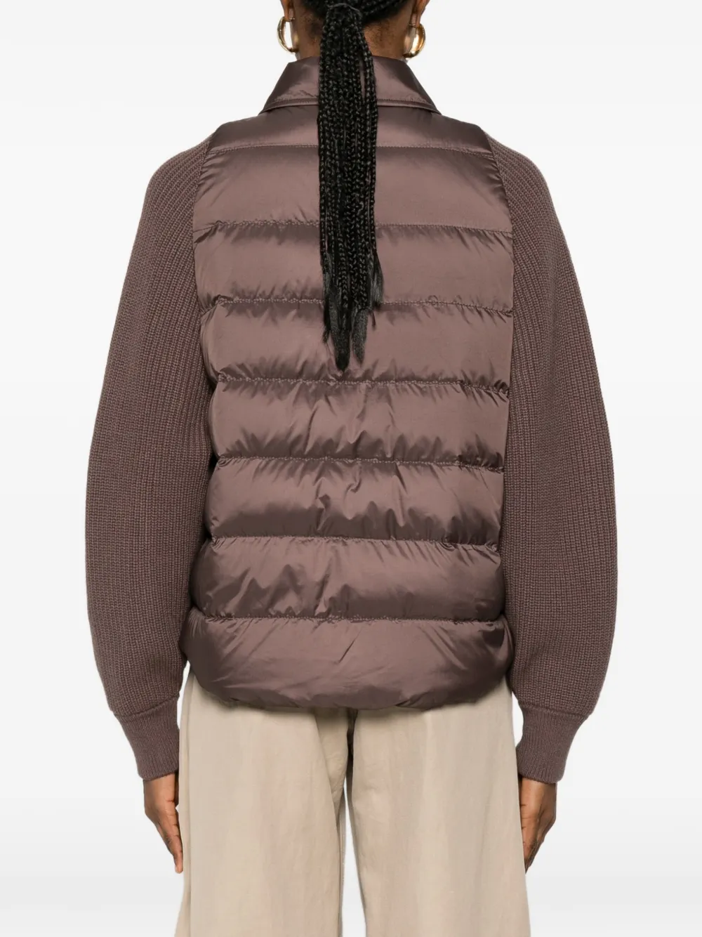 Brunello Cucinelli Jack met gewatteerd vlak en gebreide mouwen Bruin