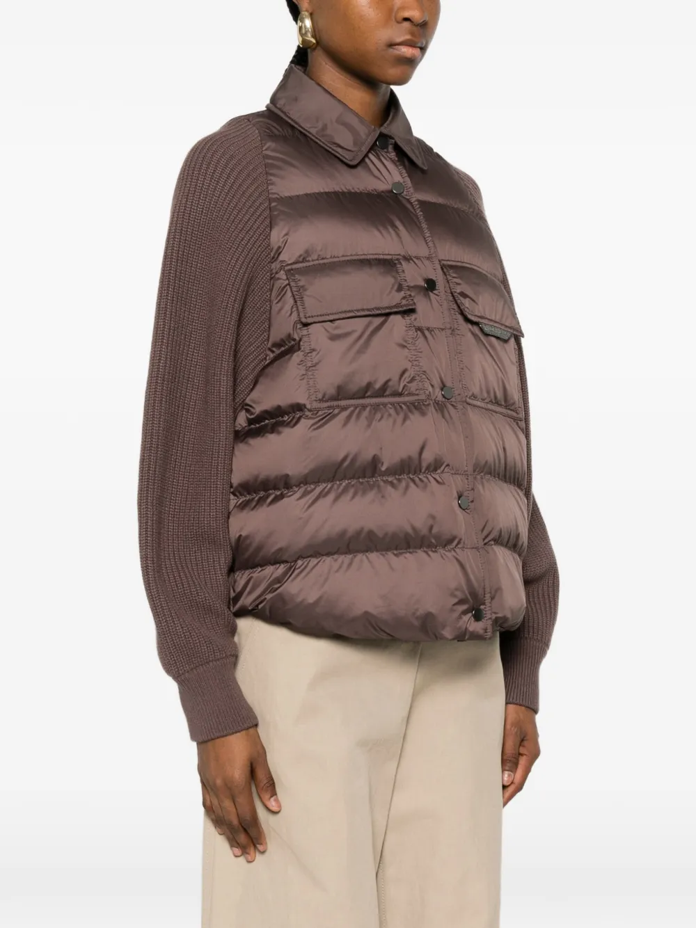 Brunello Cucinelli Jack met gewatteerd vlak en gebreide mouwen Bruin