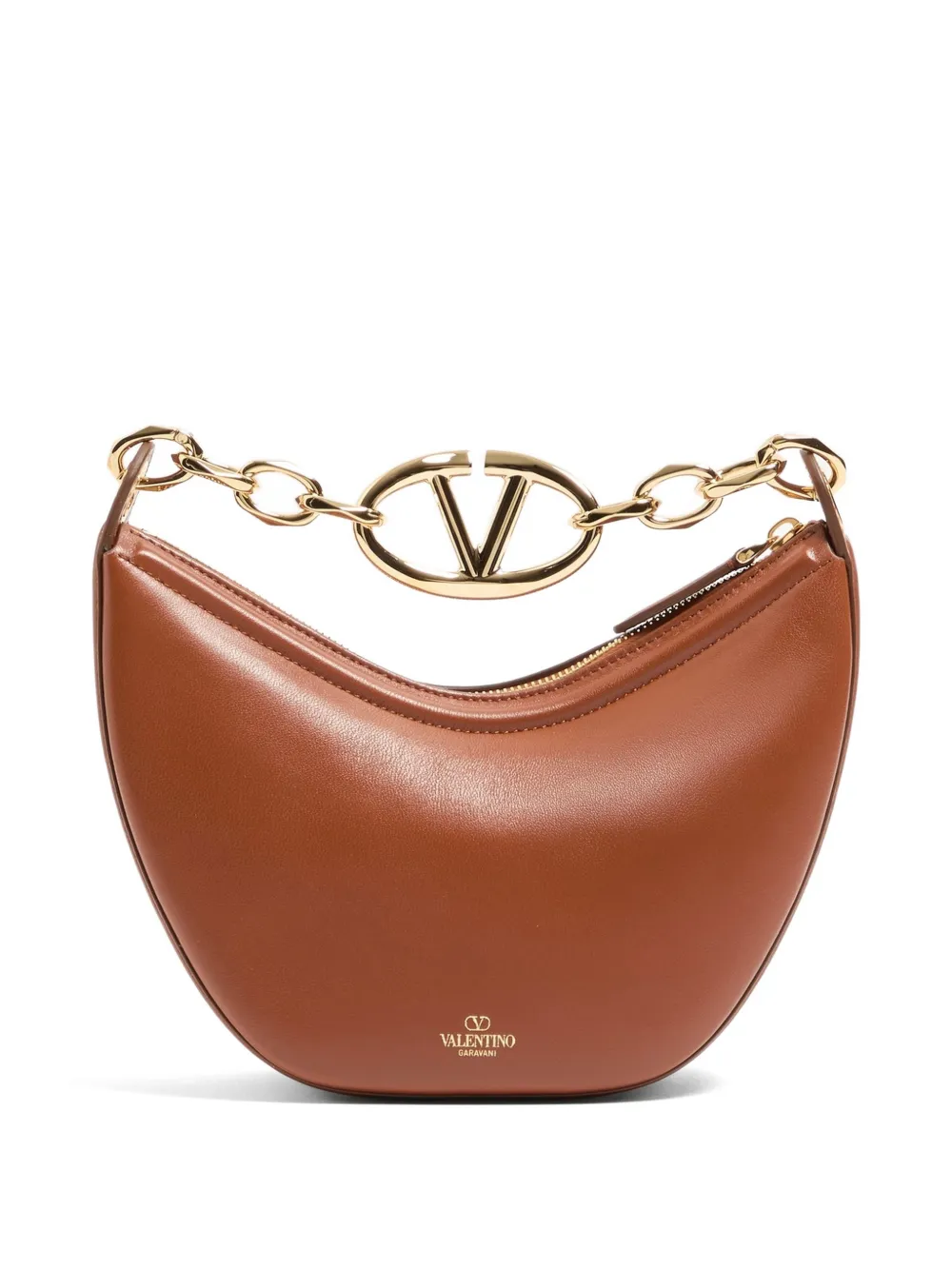 Valentino Garavani mini VLogo Moon bag in nappa with chain Bruin